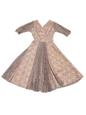 Vintage Francine of Hollywood Maxi Dress Sz 10 1950s Brown Floral Lace Womens